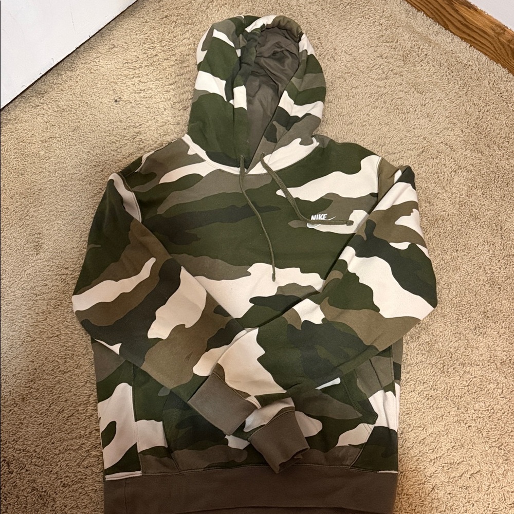 Nike Green and White Camouflage Hoodie